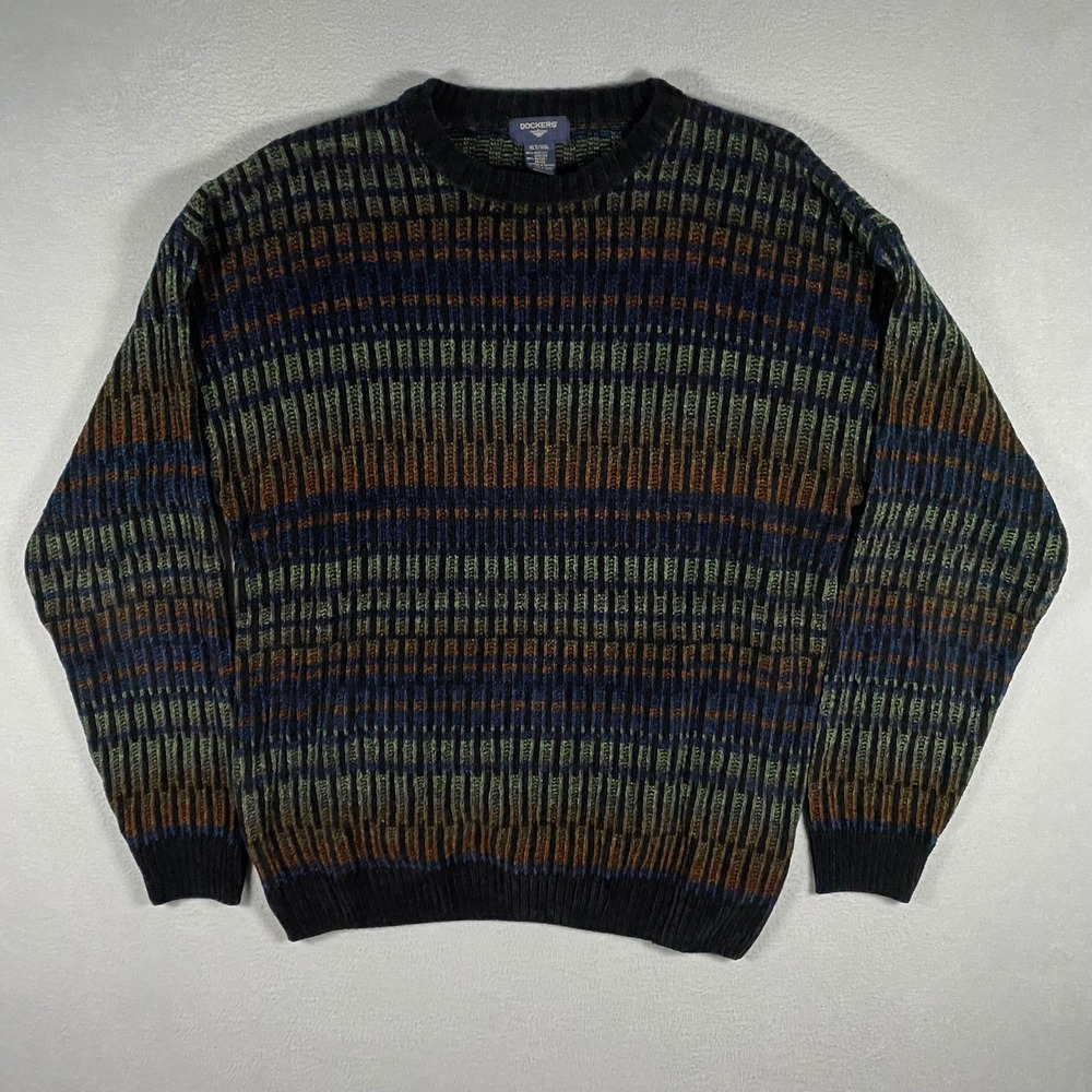 90s Vintage Dockers Mens XLT Striped Crewneck Sweater Multi-Color Knit